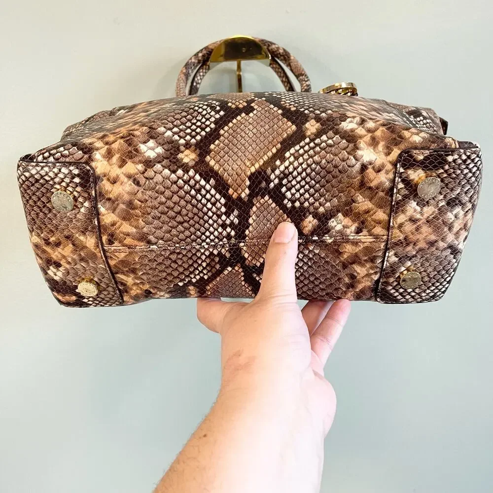 Michael Kors Embossed Leather Snakeskin Python Print Riley Satchel Hand Bag - Picture 10 of 13